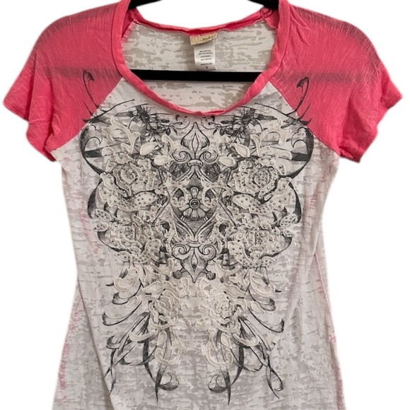 Daytrip Rhinestone Y2K Women's Pink and White Graphic Top - Picture 1 of 4